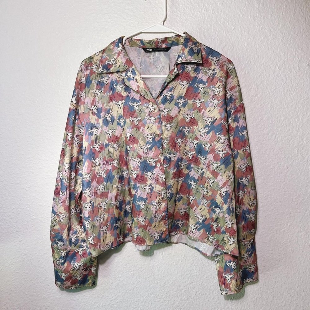 Zara Animal Pattern Silky shirt size Small